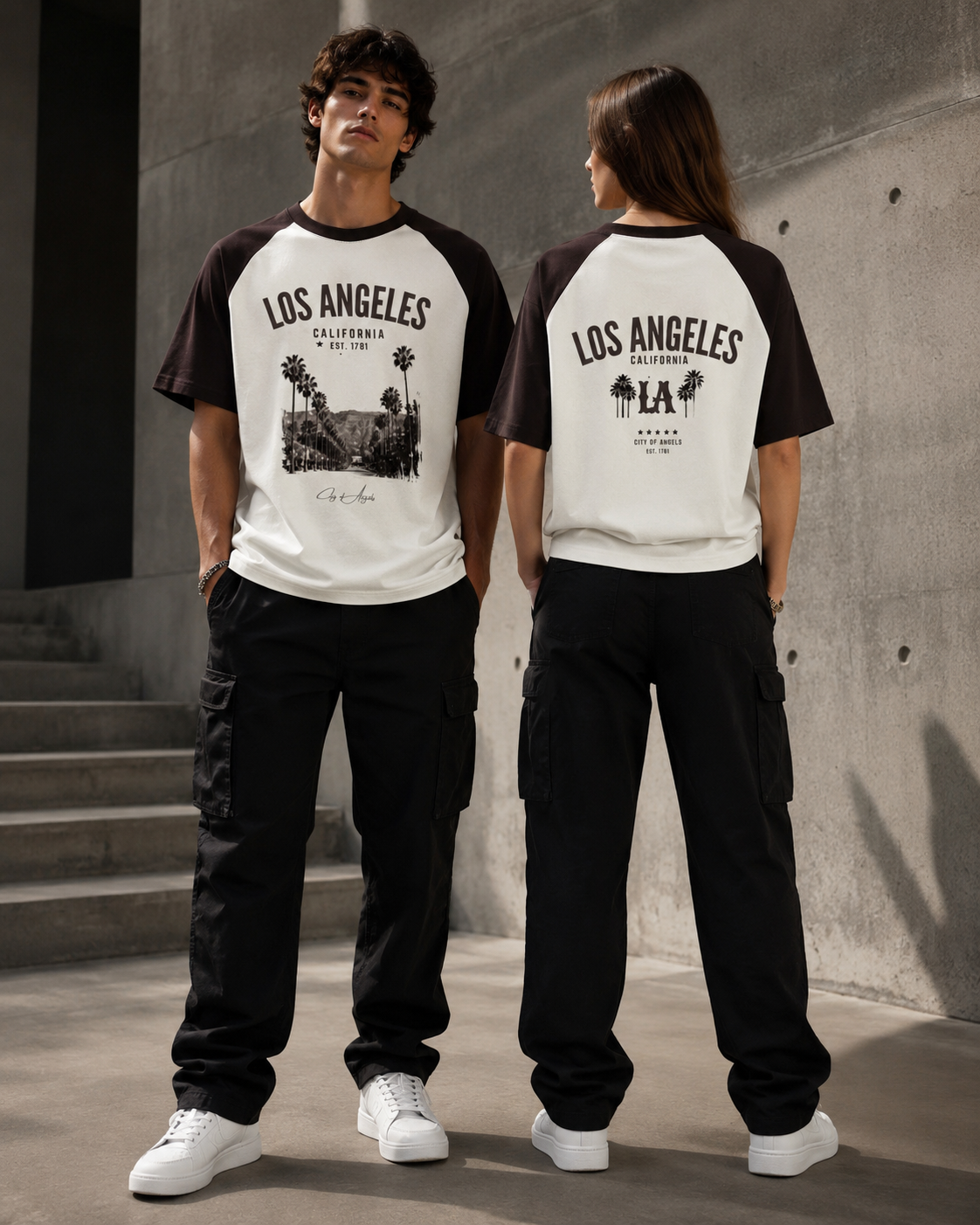 LOS Angeles Ranglan Oversized Printed T-Shirt (180 GSM)