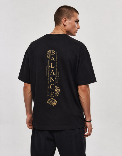 Balance Black Oversized Printed T-Shirt (260 GSM)