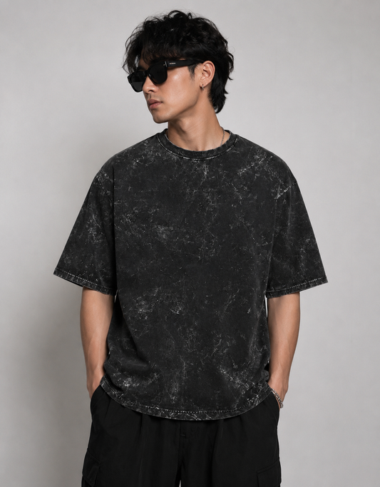 Acid Washed Black Oversized Plain T-Shirt