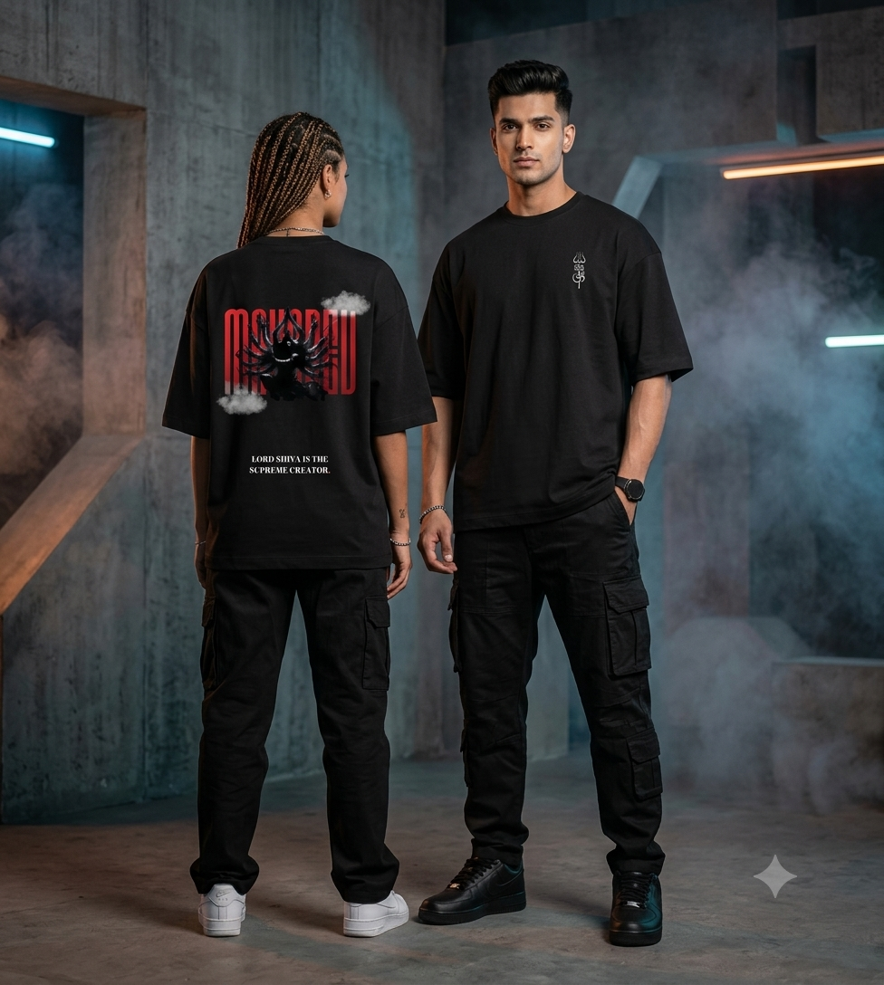 Shiva as Natraj Black Oversized Printed T-Shirt (260 GSM)