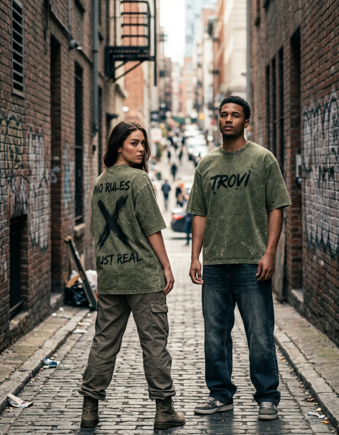 No Rule Just Real Acid wash Oversized Olive Green T-Shirt (240 GSM)