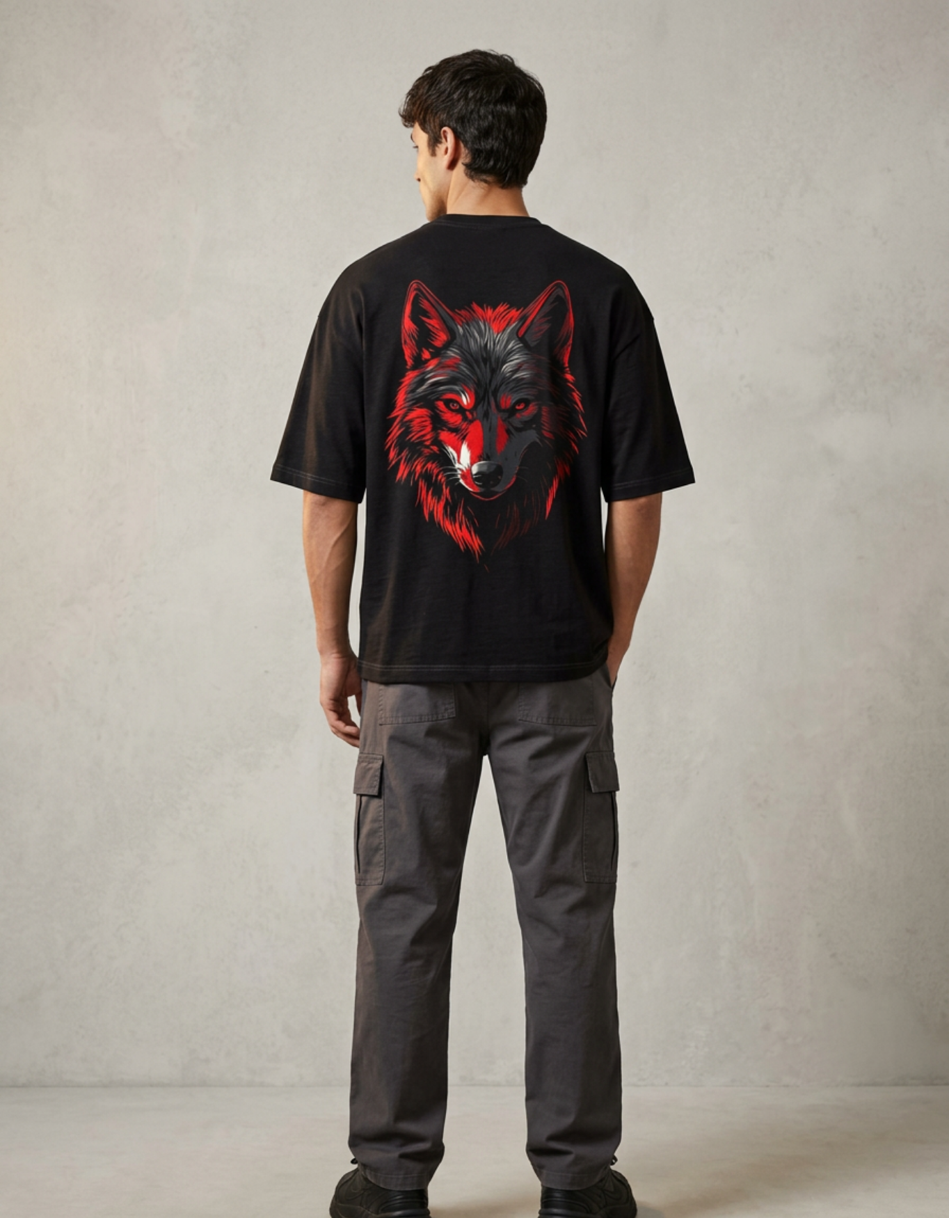 Red Wolf Oversized Printed T-Shirt (260 GSM)