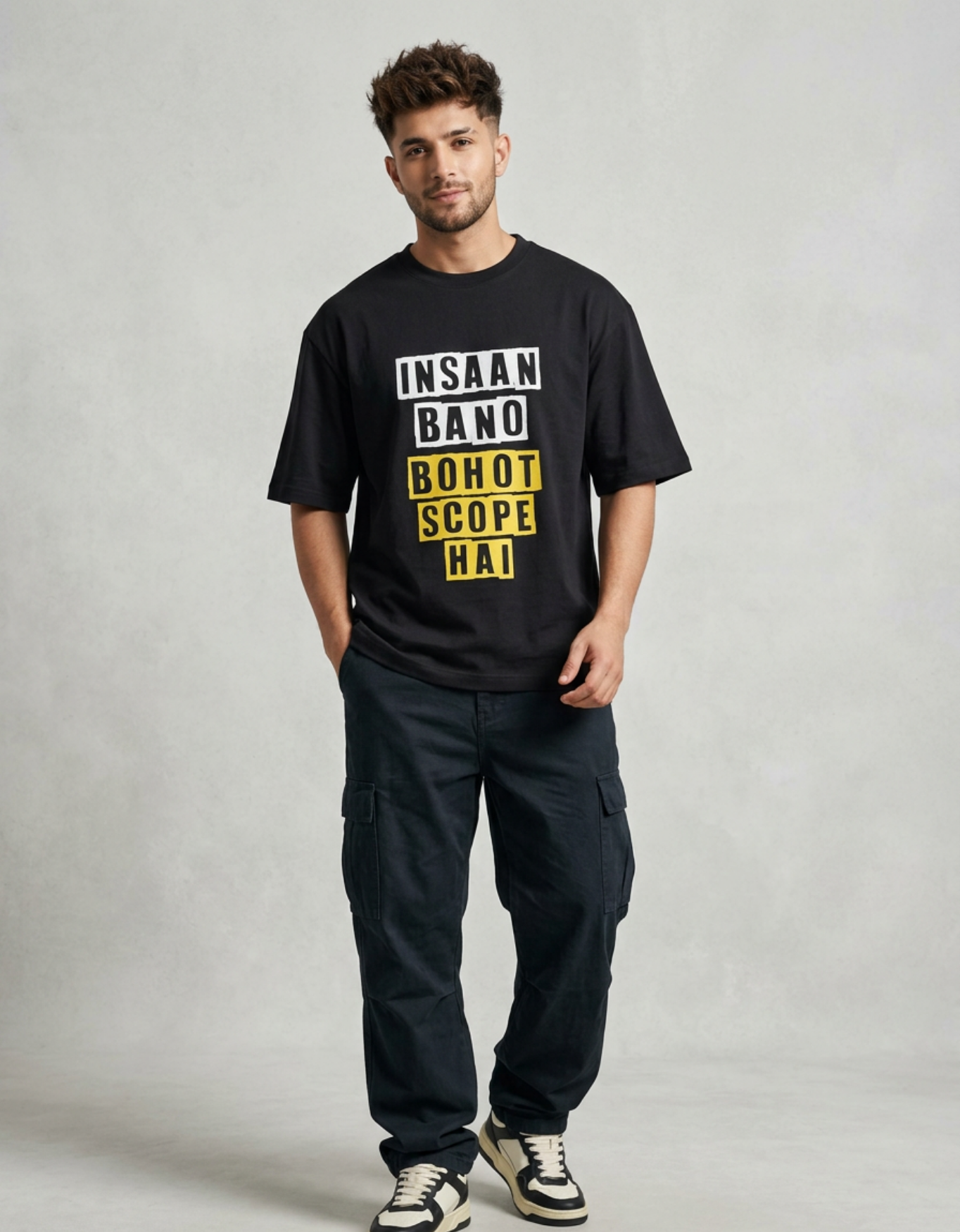 Insaan Bano Black Oversized Printed T-Shirt (180 GSM)