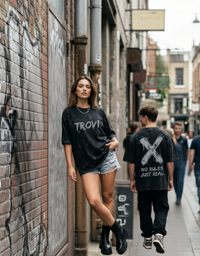 No Rule Just Real Acid wash Oversized Black T-Shirt (240 GSM)