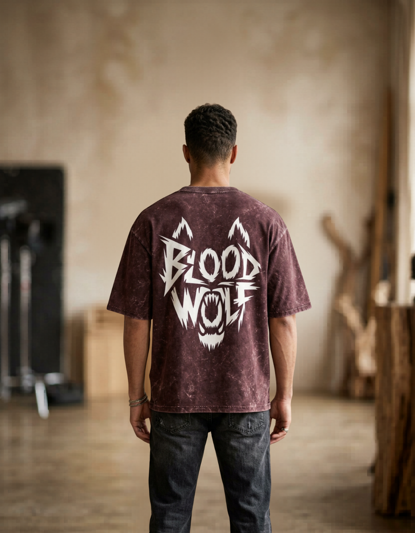 Bloody Wolf Acid wash Oversized  T-Shirt (240 GSM)