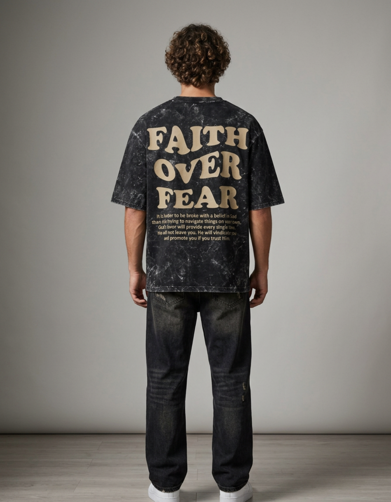 Faith Over Fear Acid wash Oversized  T-Shirt (240 GSM)