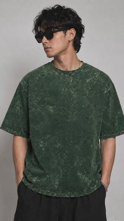 Acid Washed Green Oversized Plain T-Shirt