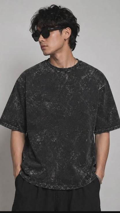 Acid Washed Black Oversized Plain T-Shirt
